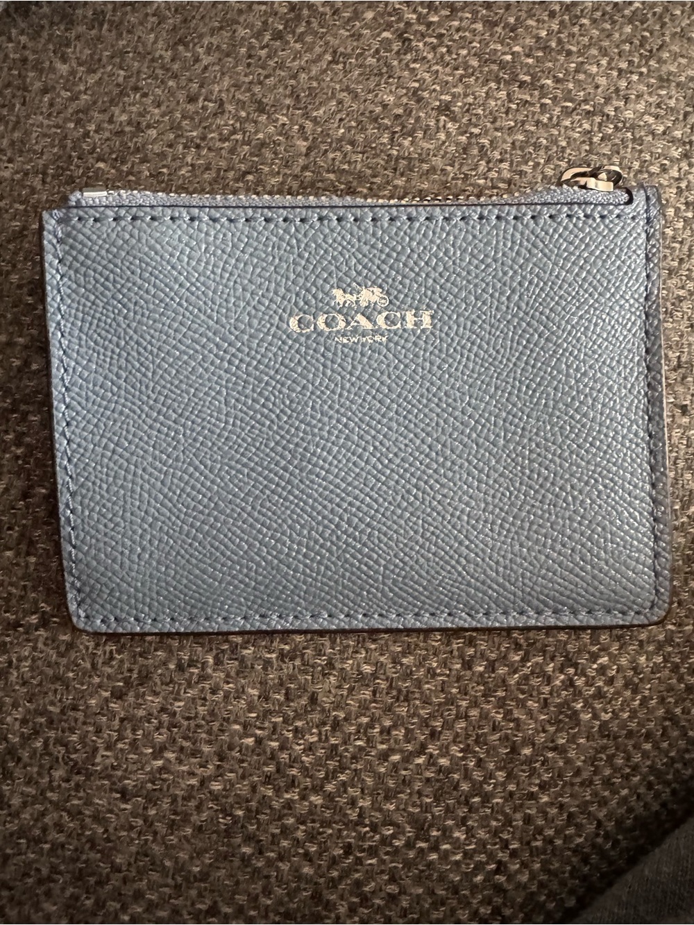 Coach Blue Textured Leather Zip Card Pouch with Gold Logo